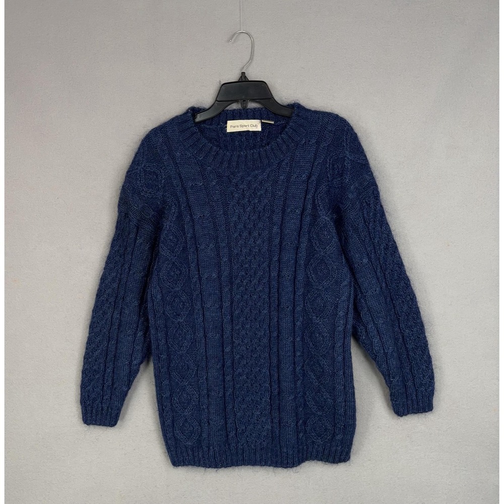 Paris Sport Club Sweater Womens Medium Blue Mohair Cable Knit Cozy Quiet Luxury